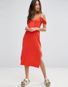 Asos Midi Sundress With Cold Shoulder - Red