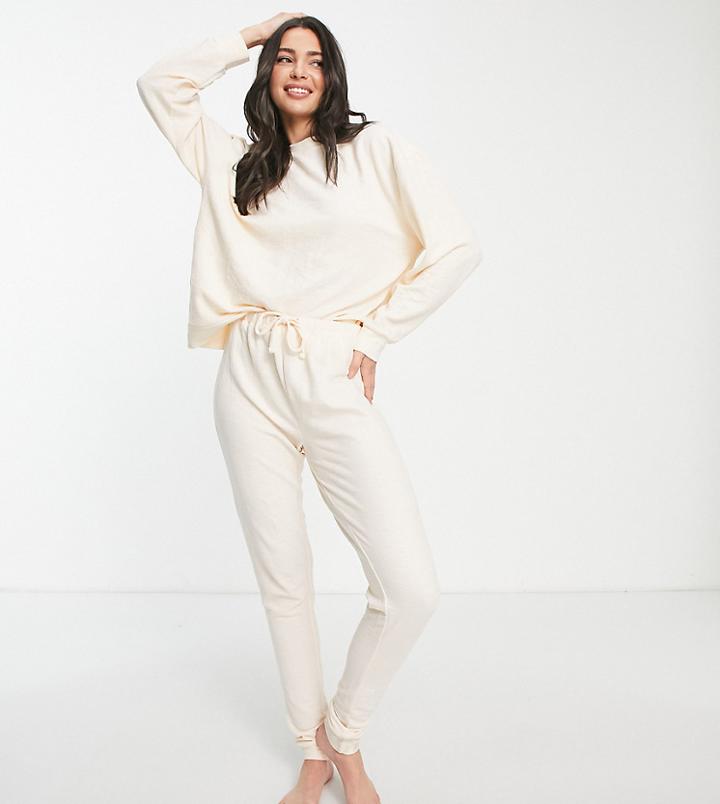 Asos Design Tall Lounge Lightweight Slubby Sweat & Sweatpants Set In Oatmeal-neutral