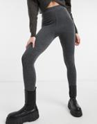 Asos Design Casual Rib Legging In Charcoal-grey