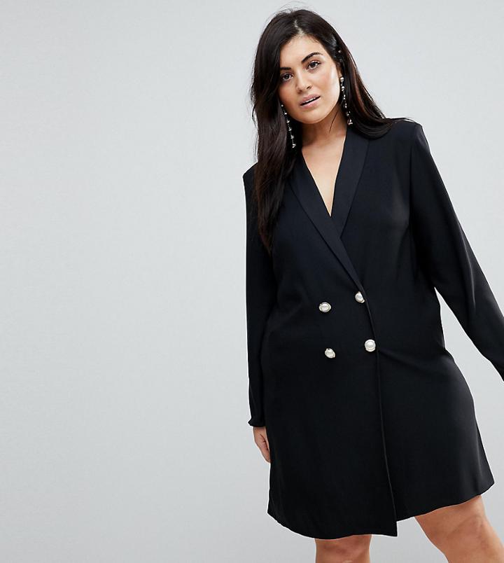 Asos Curve Ultimate Tux Dress With Pearl Buttons - Black