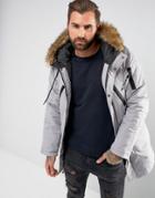 Nicce London Parka In Gray With Faux Fur Hood - Gray