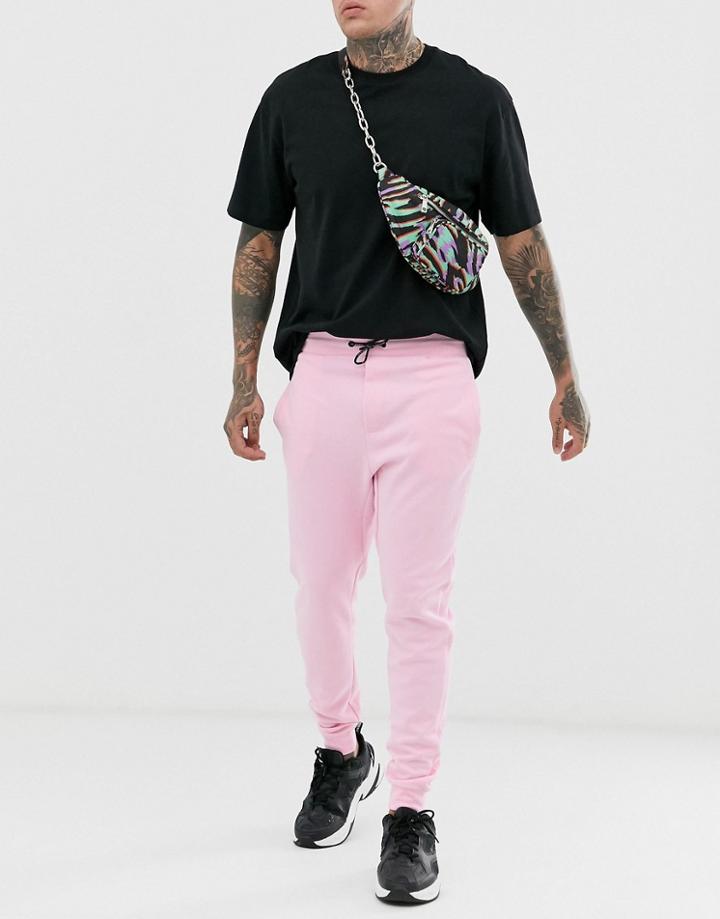 Bershka Slim Fit Cuffed Jogger In Pink
