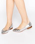 Park Lane Cut Out Point Flat Shoes - Silver Metallic