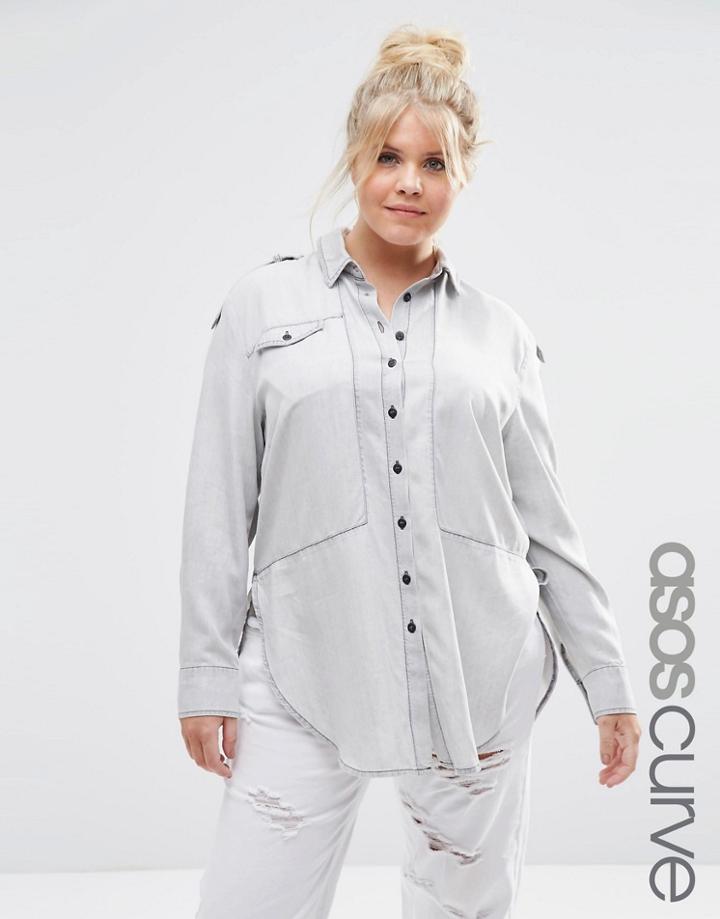 Asos Curve Denim Premium Utility Shirt In Washed Gray - Washed Black