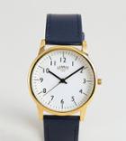 Limit Faux Leather Watch In Navy With Gold Dial Exclusive To Asos 38mm - Navy