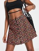 Topshop Button Up Grunge Ditsy Mini Skirt In Multi