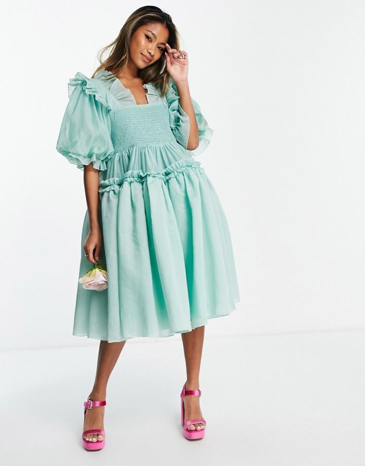 Sister Jane Bridesmaid Organza Midi Smock Dress In Mint-green
