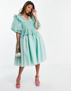 Sister Jane Bridesmaid Organza Midi Smock Dress In Mint-green