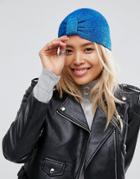 Asos Blue Metallic Knitted Knot Front Hat - Blue