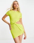 Asos Design Body-conscious Mini Dress With Exposed Hip Detail In Lime-green