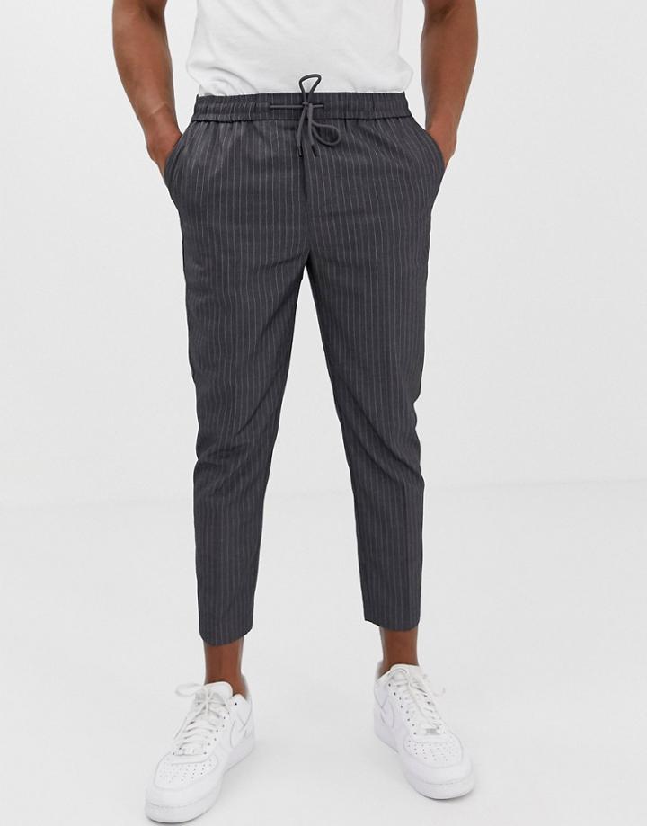 New Look Slim Fit Cropped Pants In Gray Pinstripe - Gray