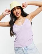 Stradivarius Cami With Lace Detail In Lilac-purple