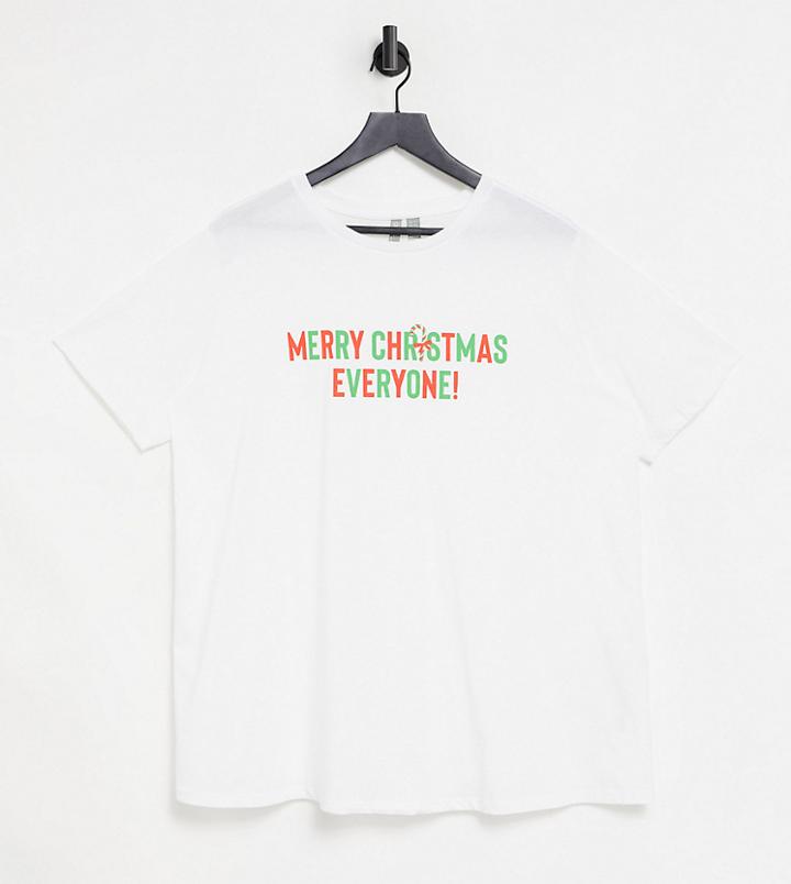 Asos Design Curve Christmas T-shirt With Merry Slogan In White