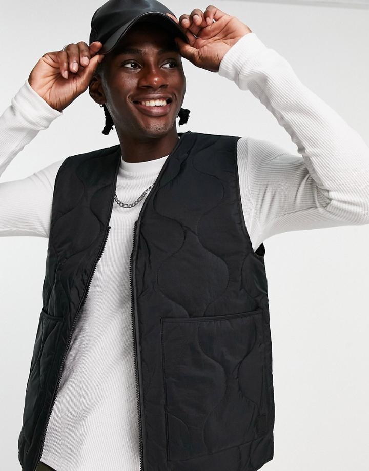 Pull & Bear Quilted Vest In Black