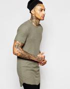 Asos Super Longline Muscle T-shirt In Waffle With Curved Hem In Green - Green