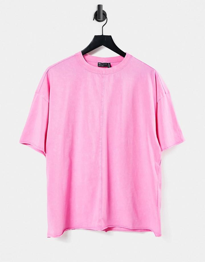 Asos Design Oversized T-shirt With Seam Detail In Washed Pink