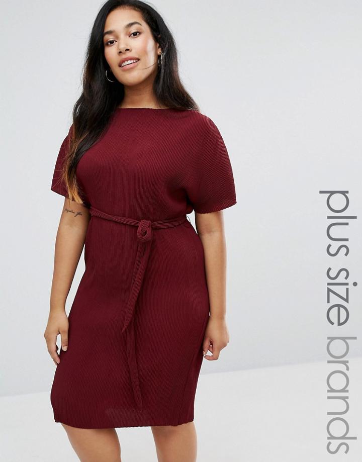 New Look Plus Plisse Belted Midi Dress - Red