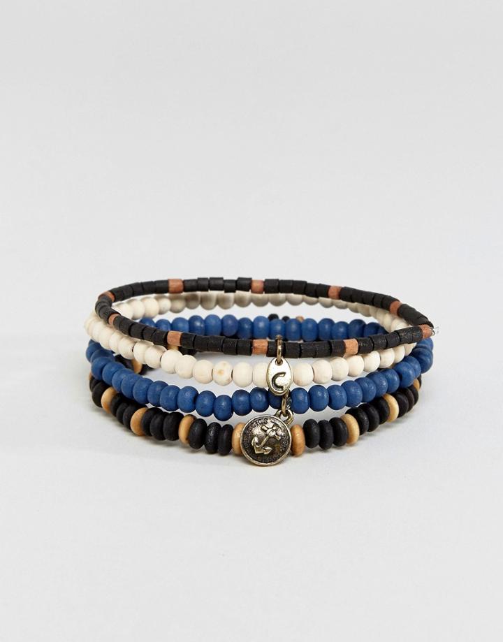Classics 77 Beaded Bracelets With Anchor Charm In 4 Pack - Multi