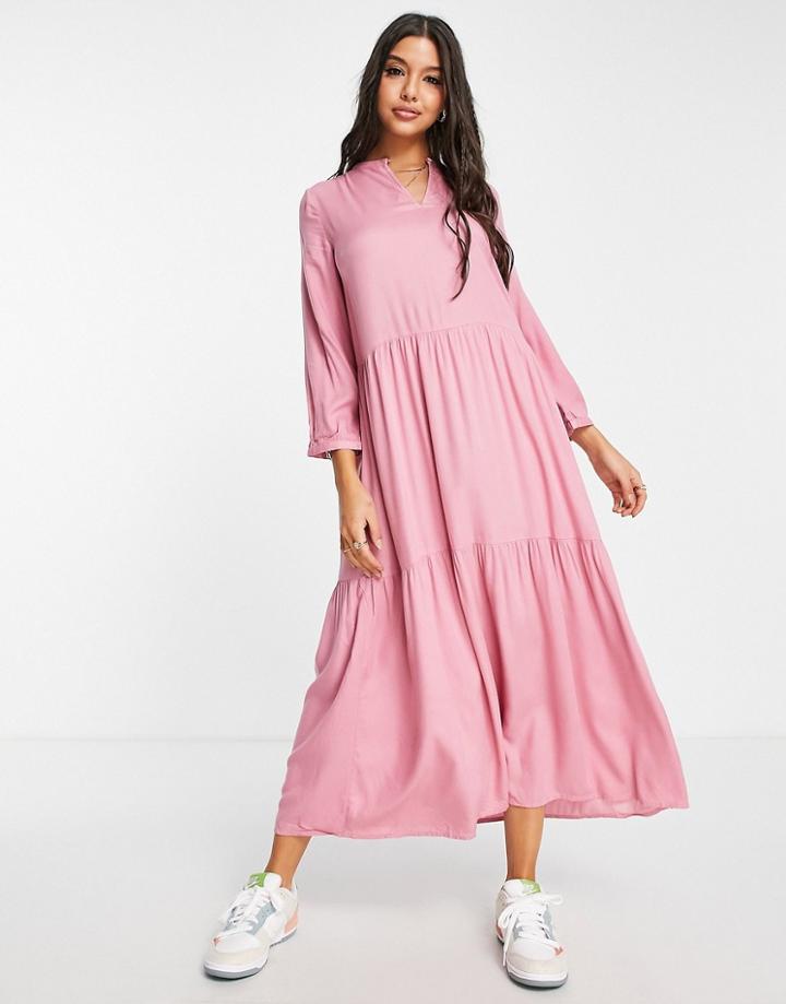 Y.a.s Belima Button Down Tiered Midi Dress In Pink