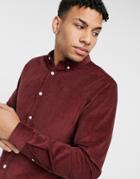 River Island Slim Fit Cord Shirt In Burgundy-red