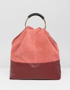 Asos Design Suede And Leather Mix Grab Shopper Bag - Red