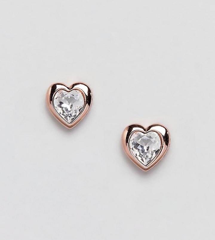 Ted Baker Rose Gold Heart Crystal Stud Earrings - Gold