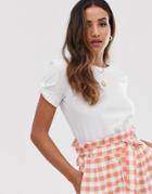 River Island Knot Sleeve T-shirt In White