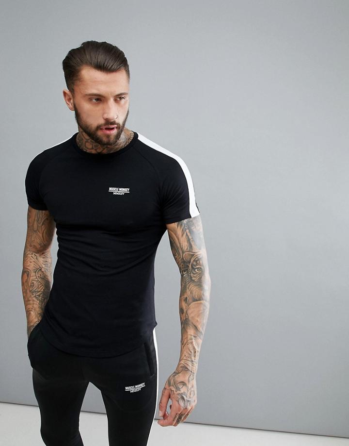 Muscle Monkey Muscle T-shirt In Black With Stripe - Black