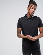 Asos Polo Shirt With Faux Leather Collar - Black