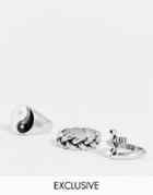 Reclaimed Vintage Inspired Unisex Rings With Yin Yang In Silver 3 Pack