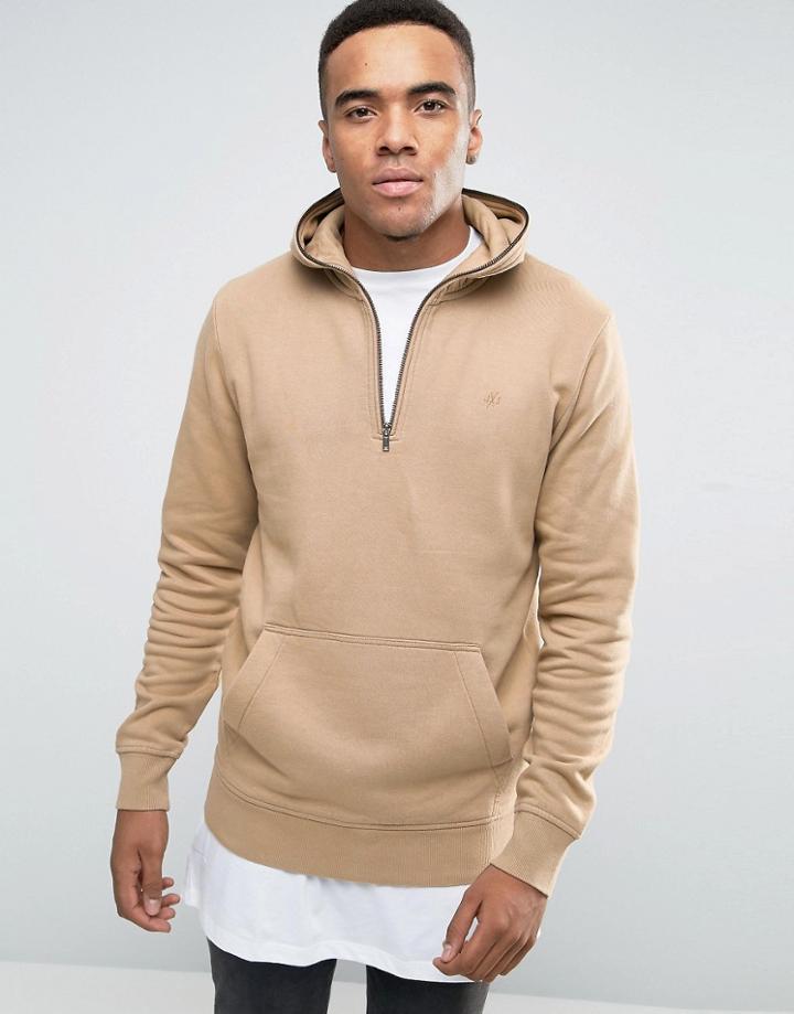 Jack & Jones Hoodie With 3/4 Zip Hood - Brown