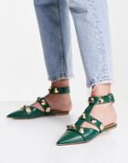 Asos Design Lorina Studded Ballet Flats In Green