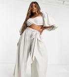 Asos Edition Curve Super Wide Leg Pant With Tie Front In Gray - Part Of A Set-multi