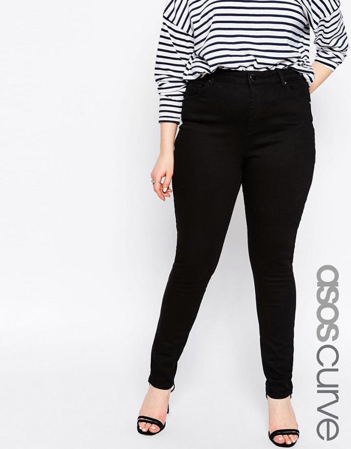 Asos Curve Lisbon Mid Rise Jean In Clean Black - Black