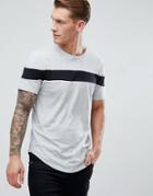 Only & Sons Longline T-shirt With Cut And Sew Stripe - Gray