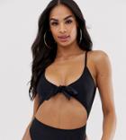 South Beach Exclusive Eco Cut Out Tie Swimsuit In Black - Black