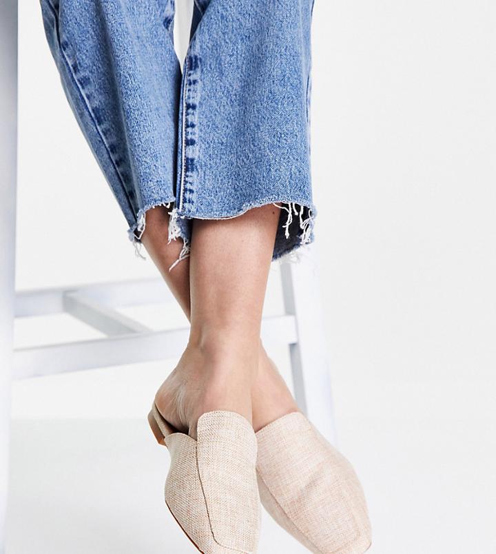 Asos Design Wide Fit Maria Square Toe Mules In Natural-neutral