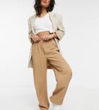 Vila Petite Wide Leg Pants With Paperbag Waist In Camel-brown