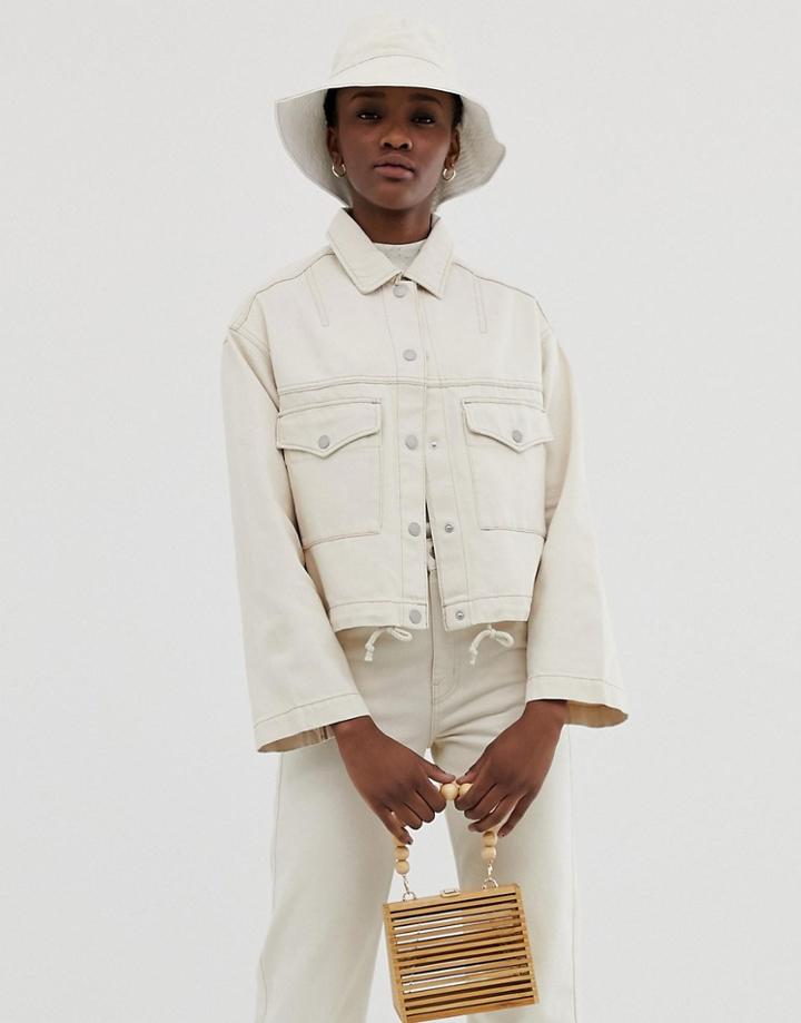 Weekday Drawstring Denim Jacket In Ecru - Cream