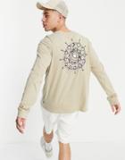 Only & Sons Oversized Long Sleeve T-shirt With Mystic Back Print In Beige-neutral