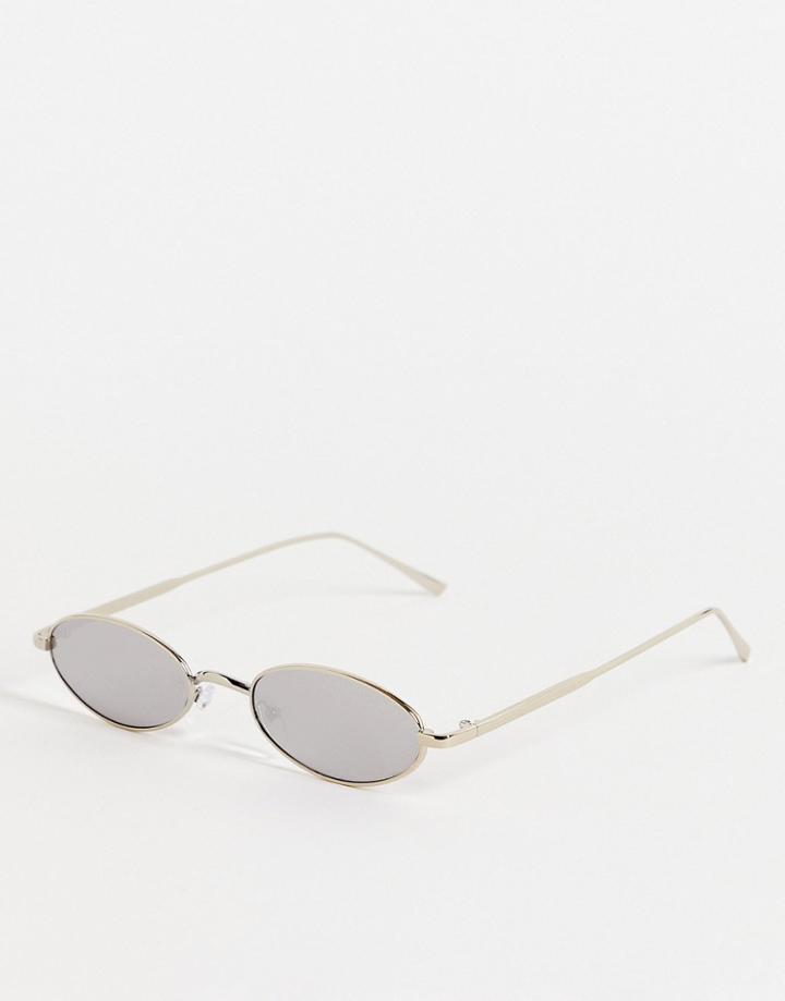 Public Desire Mini Oval Sunglasses In Metallic Silver