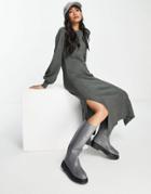 Asos Design Knit Maxi Dress With Slit Detail In Charcoal-grey