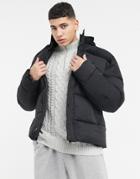 Asos Design Puffer Jacket With Cord Detail In Black