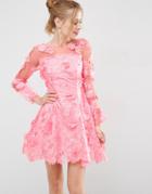 Asos Salon 3d Floral Lace Applique Mini Skater Dress - Pink