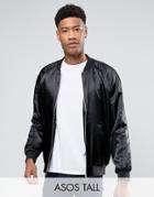 Asos Tall Sateen Bomber Jacket In Black - Red