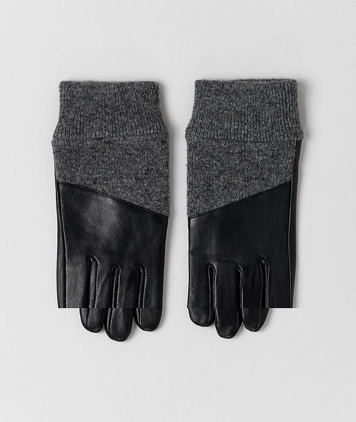 Asos Design Leather Gloves With Rib Cuffs And Touch Screen - Black