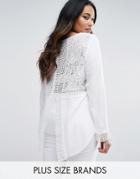 Lovedrobe Lace Insert Woven Top With Split Back And Crochet Detail - White