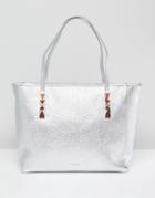 Ted Baker Soft Leather Tote With Zip - Silver