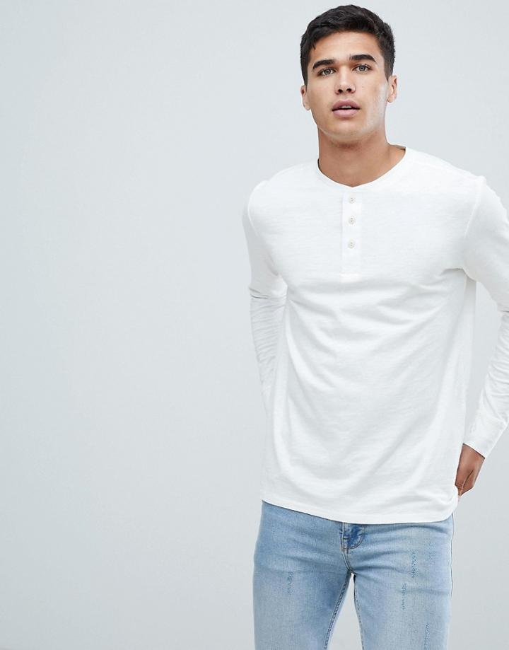 Selected Homme Long Sleeve T-shirt With Henley Neck - White