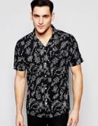Bellfield Shirt With All Over Floral And Cut Away Collar - Black